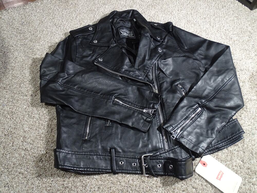 NWT Levi’s Faux Leather Moto Jacket Black Asymmetrical Belted Biker XL LW8RU808